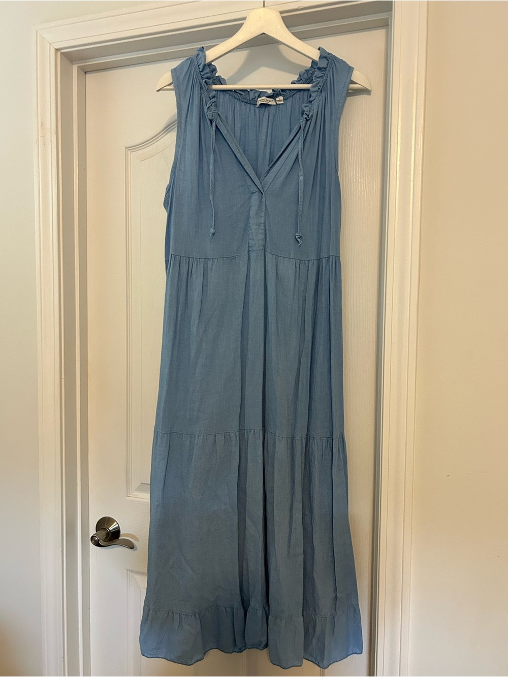 Light Blue Sleeveless Tiered Maxi Dress